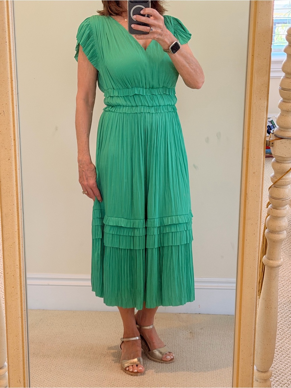 Current Air Emerald Green Pleated Maxi Dress